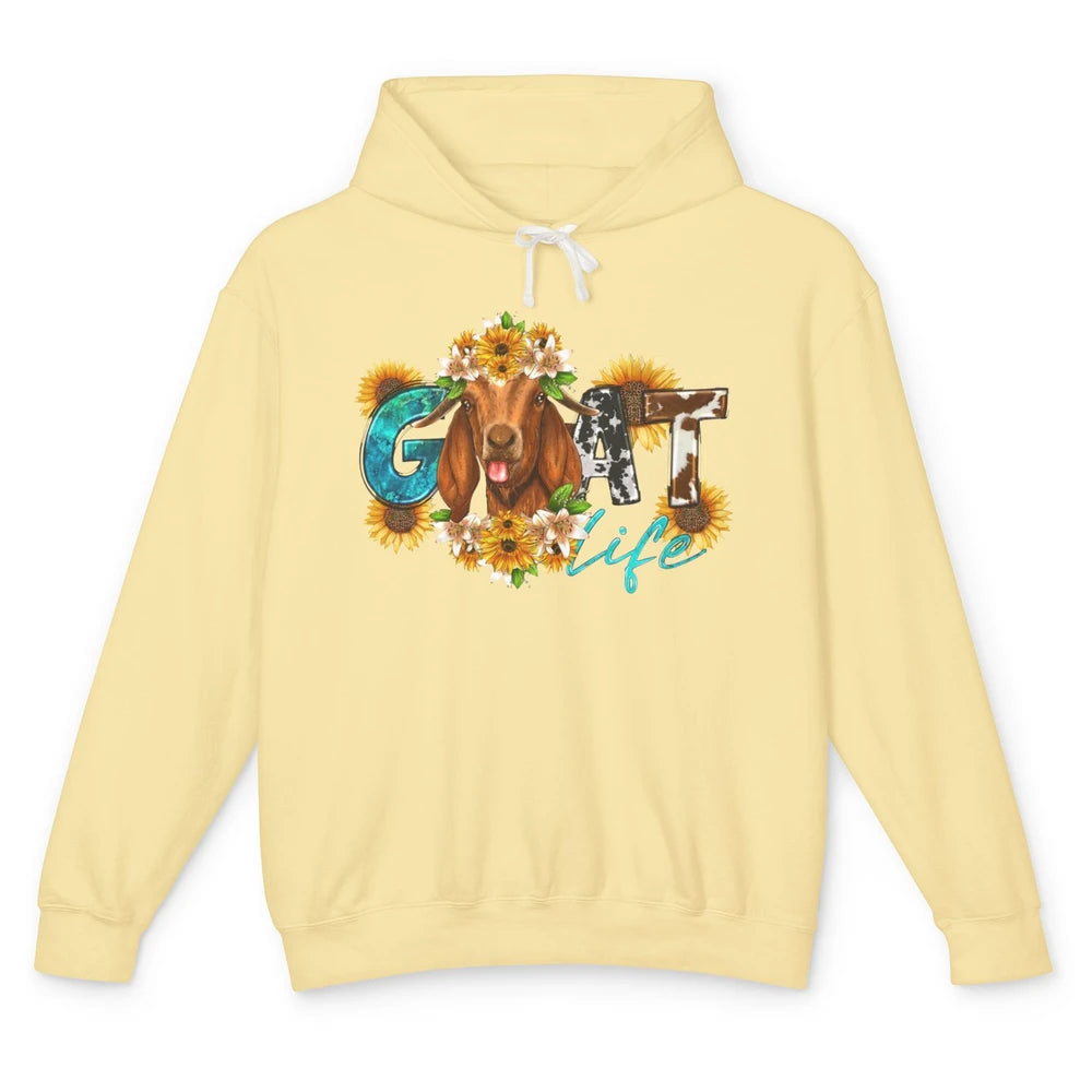 Sunflower Goat Life Just A Girl Who Love Goat Farmer Western Unisex Lightweight Hoodie