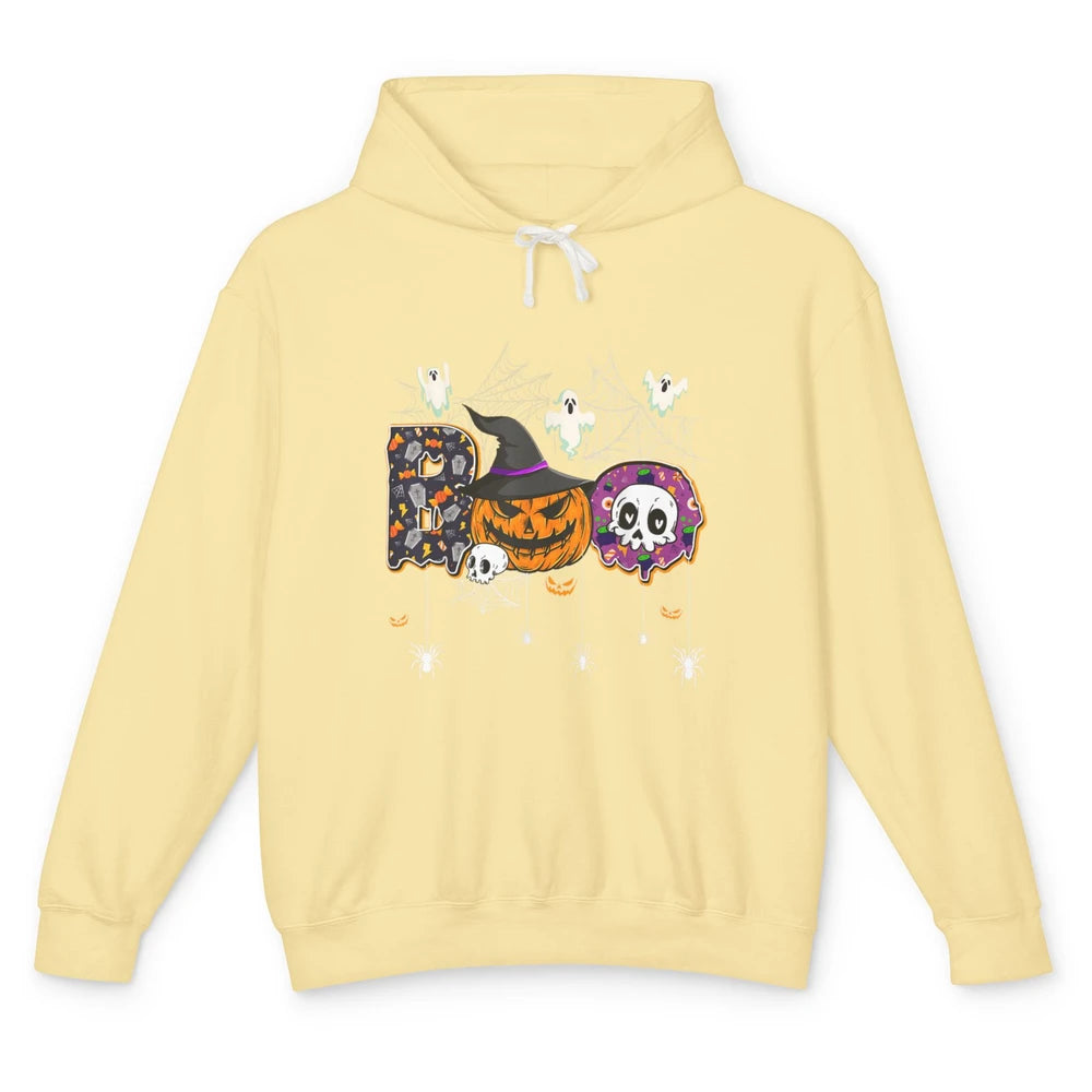 Funny Skeleton Hey Boo Witch Ghost Halloween Spooky Gothic Unisex Lightweight Hoodie