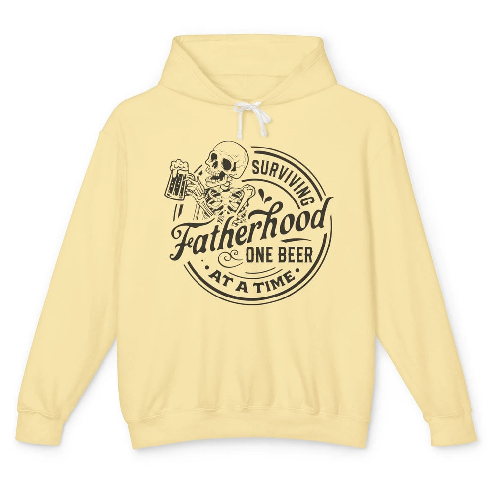 Skeleton Survive Fatherhood One Beer At A Time Fathers Day Unisex Lightweight Hoodie