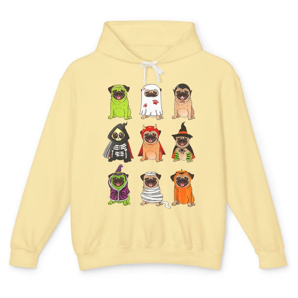 Cute Pug Dog Witch Ghost Boo Pumpkin Halloween Spooky Season Unisex Lightweight Hoodie