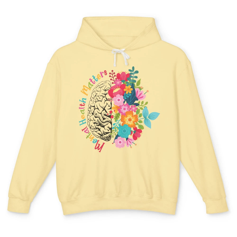 Mental Health Matters Human Brain Flower Bloom Mental Health Unisex Lightweight Hoodie