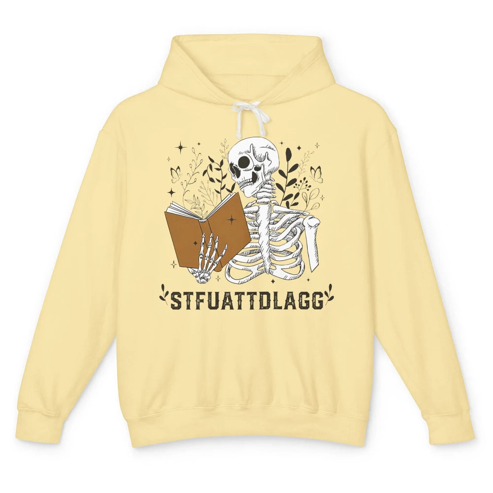 Funny Skeleton Reading Book STFUATTDLAGG Romance Smut Reader Unisex Lightweight Hoodie