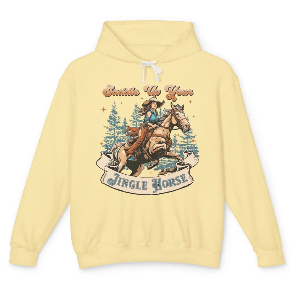 Retro Christmas Saddle Up Your Jingle Horse Bronco Cowgirl Unisex Lightweight Hoodie