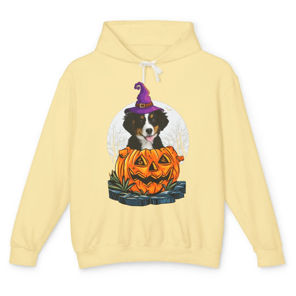 Bernese Mountain Dog Witch Pumpkin Halloween Spooky Season Unisex Lightweight Hoodie