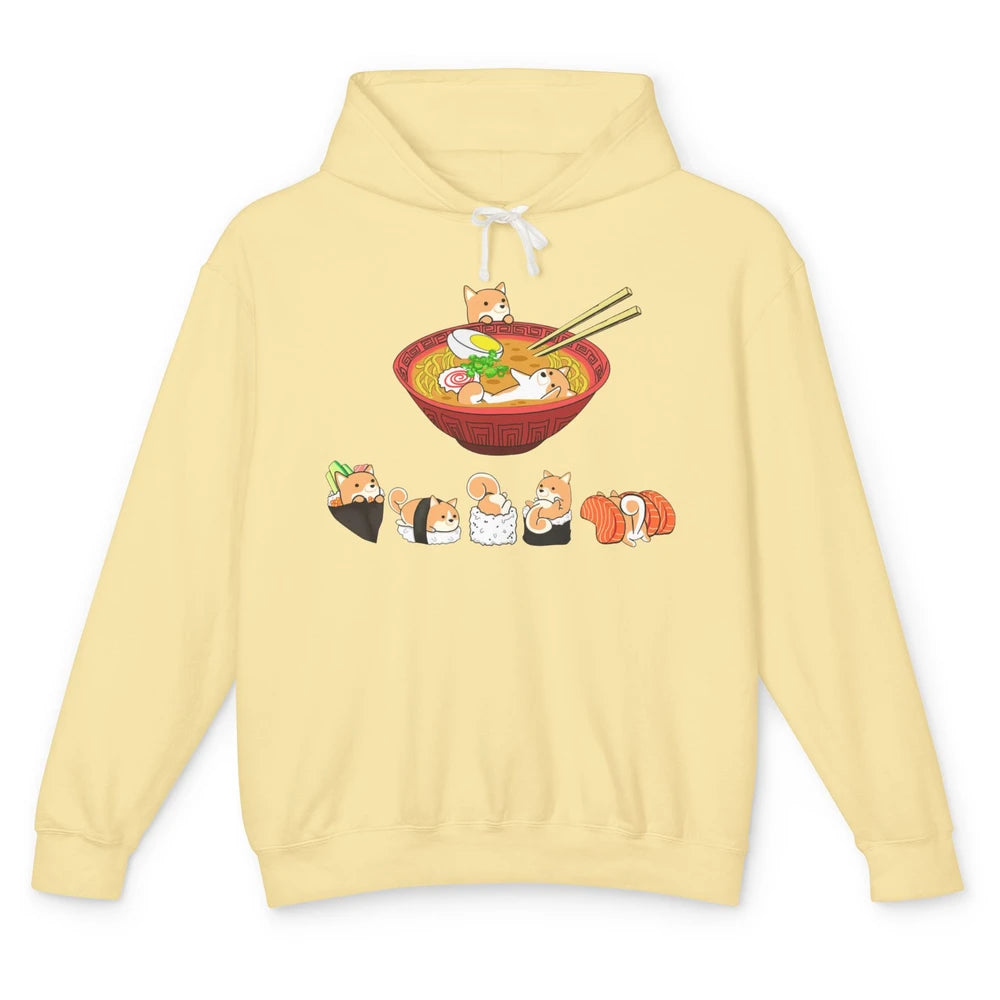 Funny Shiba Inu Sushi Ramen Bowl Cute Japanese Kawaii Dog Unisex Lightweight Hoodie