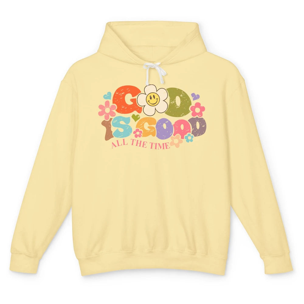 Retro Groovy God Is Good All The Time Christian Religious Unisex Lightweight Hoodie