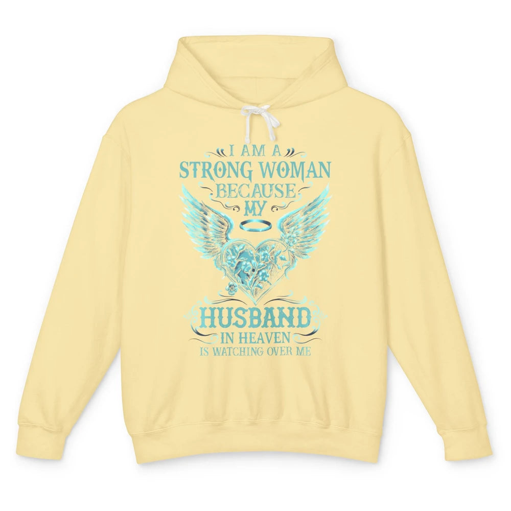 I Am A Strong Woman Because My Husband In Heaven Angel Wings Unisex Lightweight Hoodie