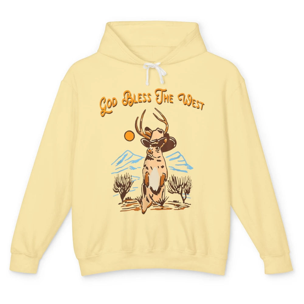 Western Country God Bless Vintage Cowboy Deer Music Desert Unisex Lightweight Hoodie