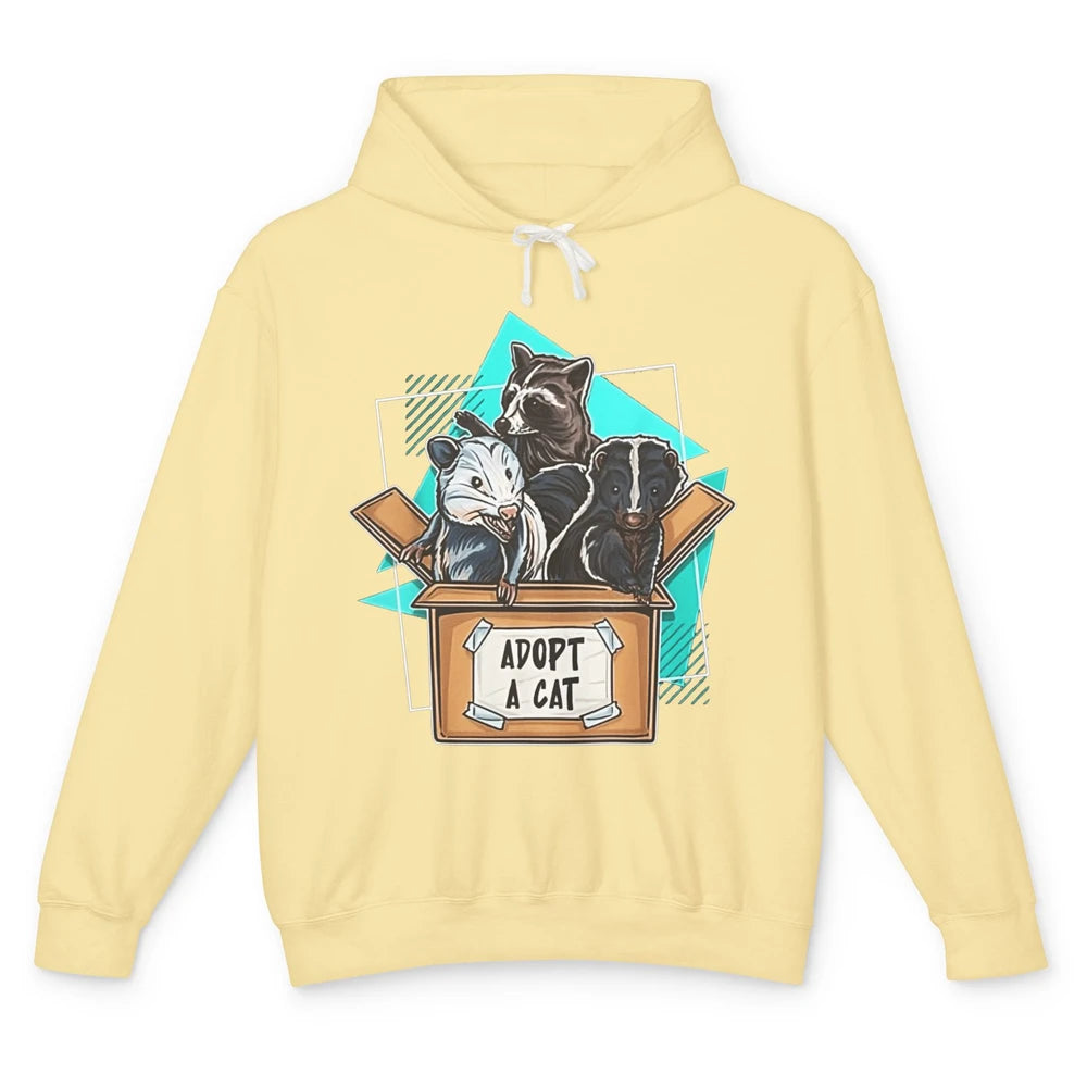 Adopt Forbidden Cats In Box Raccoon Skunks Possum Vaporwave Unisex Lightweight Hoodie