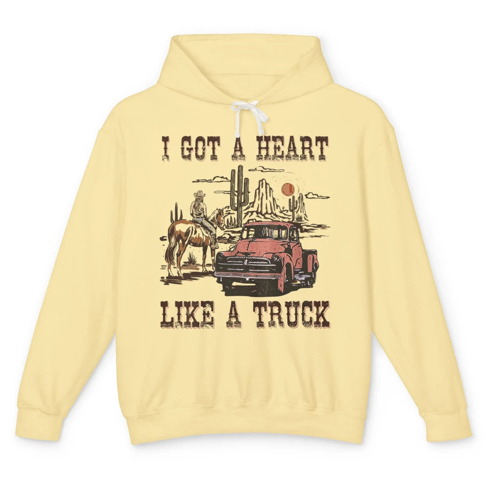 Western Sunset Cowgirl I Got Heart Like Truck Rodeo Cactus Unisex Lightweight Hoodie