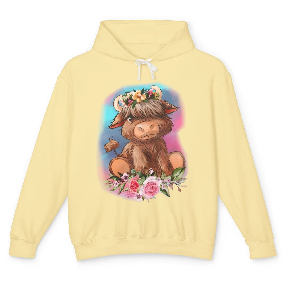 Floral Baby Highland Cow Farm Animals Western Country Unisex Lightweight Hoodie