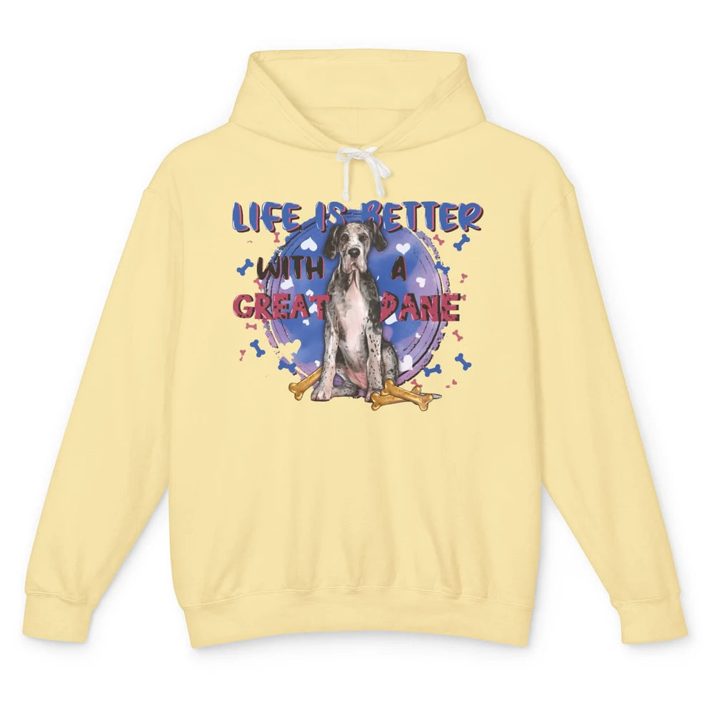 Life Is Better With A Great Dane Dog Mom Great Dane Lovers Unisex Lightweight Hoodie