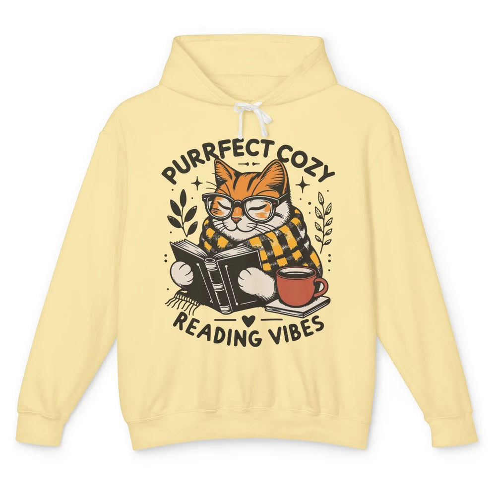 Funny Bookish Cat Purrfect Cozy Reading Vibes Winter Reading Unisex Lightweight Hoodie