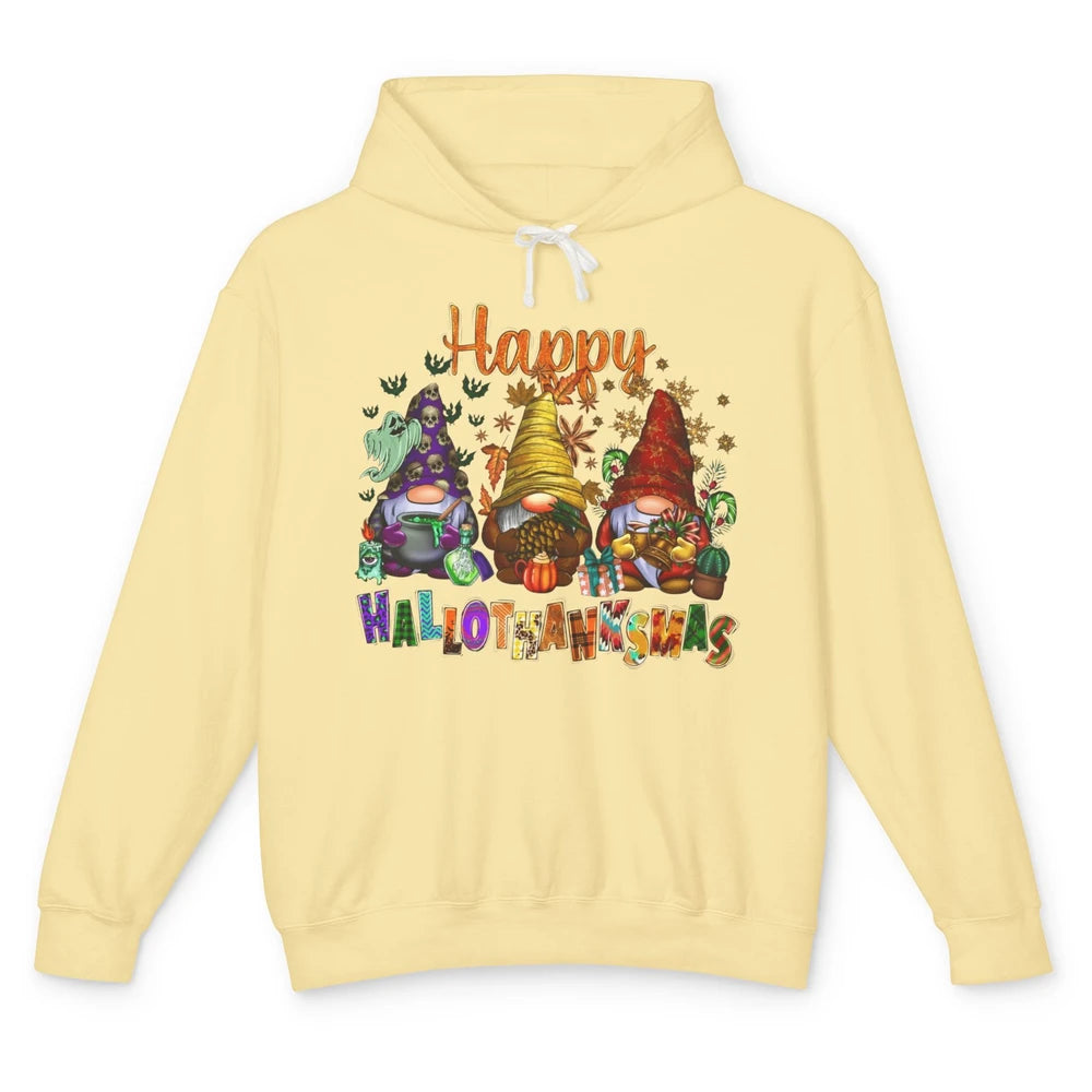 Funny Gnomes Happy Hallo-thank-mas Fall Pumpkin Thanksgiving Unisex Lightweight Hoodie