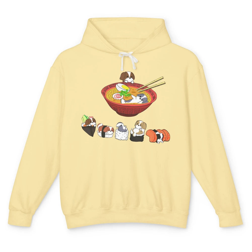 Funny Shih Tzu Sushi Ramen Bowl Cute Japanese Kawaii Dog Unisex Lightweight Hoodie