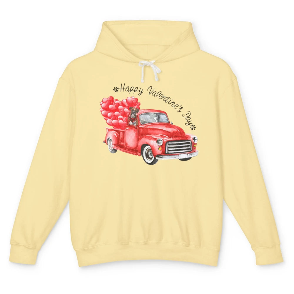 Boxer On Heart Truck Happy Valentines Day Boxer Dog Lovers Unisex Lightweight Hoodie