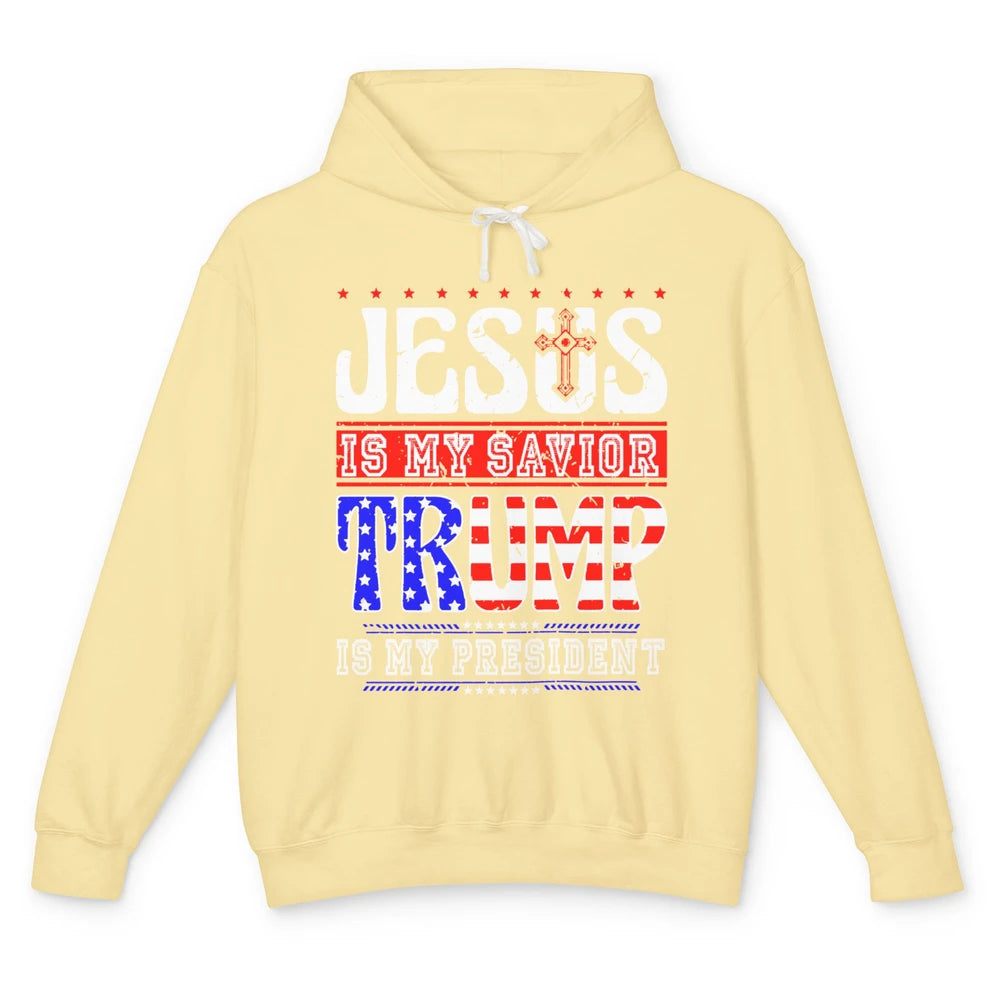 US Flag Jesus Is My Savior Trump Is My President Republican Unisex Lightweight Hoodie