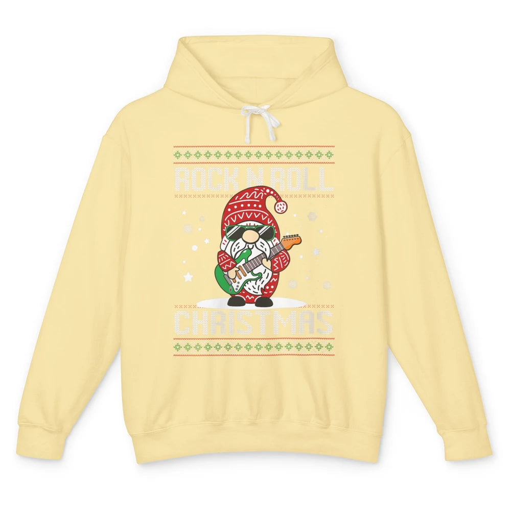 Guitarist Santa Gnome Guitar Rock N Roll Xmas Ugly Christmas Unisex Lightweight Hoodie