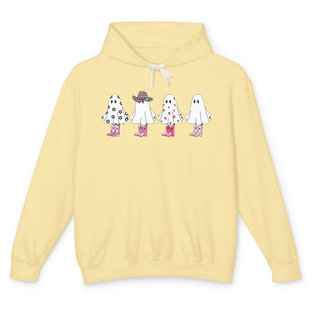 Cute Pink Cowboy Ghost Spooky Boo Daisy Western Halloween Unisex Lightweight Hoodie