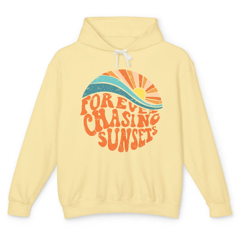 Retro Rainbow Forever Chasing Sunset Hippie Girl Peace Lover Unisex Lightweight Hoodie