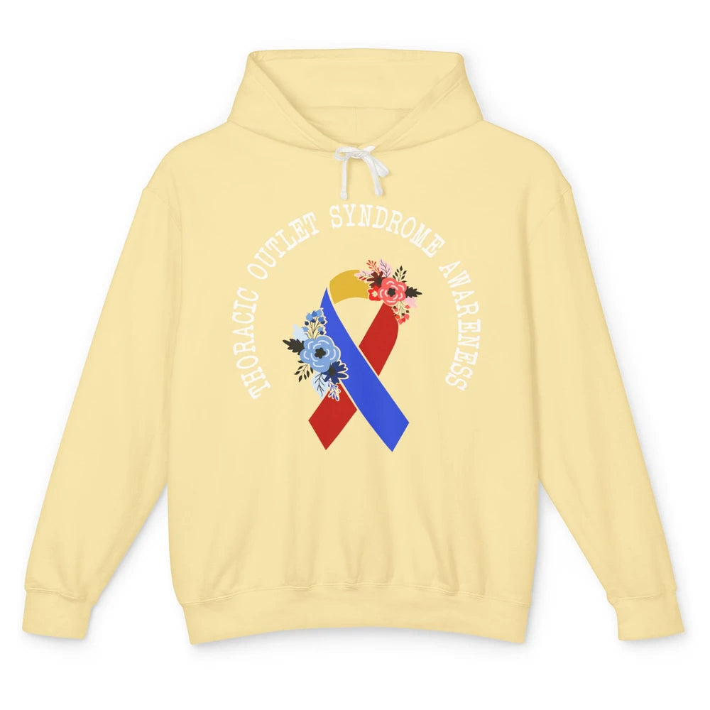 Thoracic Outlet Syndrome Awareness Floral Blue Red Ribbon Unisex Lightweight Hoodie