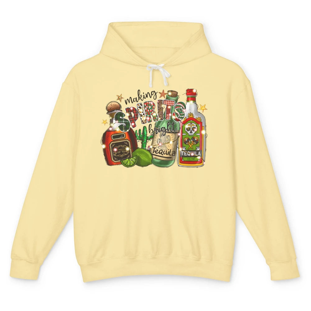 Making Spirits Bright Christmas Drinks Tequila Western Xmas Unisex Lightweight Hoodie