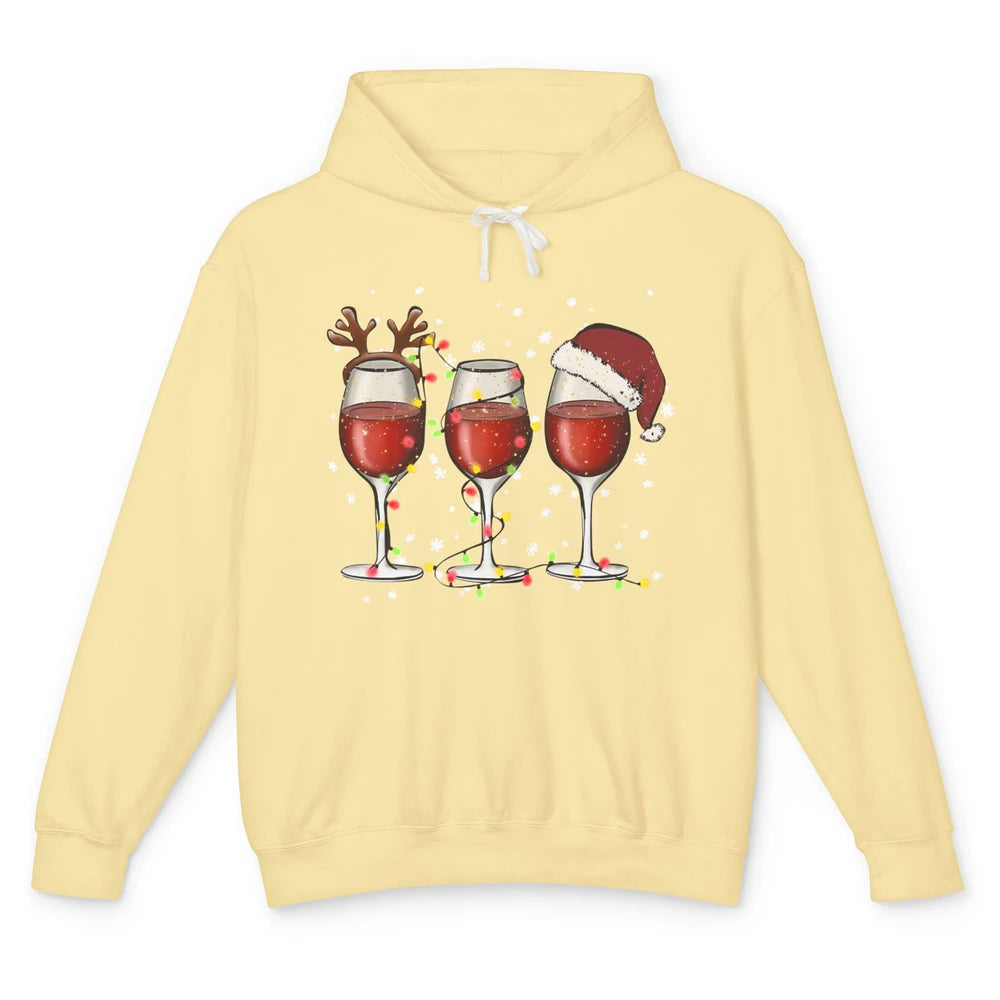 Christmas Red Wine Glass Santa Hat Reindeer Christmas Party Unisex Lightweight Hoodie