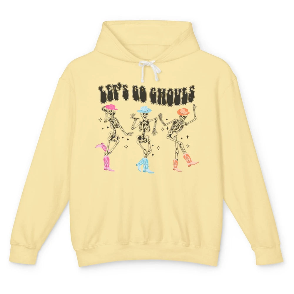 Dancing Skeleton Cowboy Let's Go Ghouls Western Halloween Unisex Lightweight Hoodie