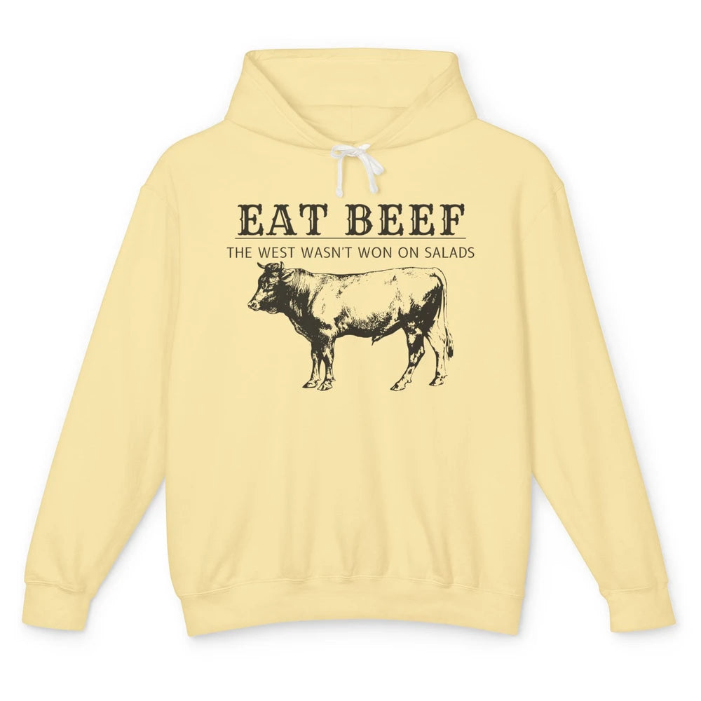 Funny Cow Eat Beef the West Wasn't Won on Salads Farm Cattle Unisex Lightweight Hoodie