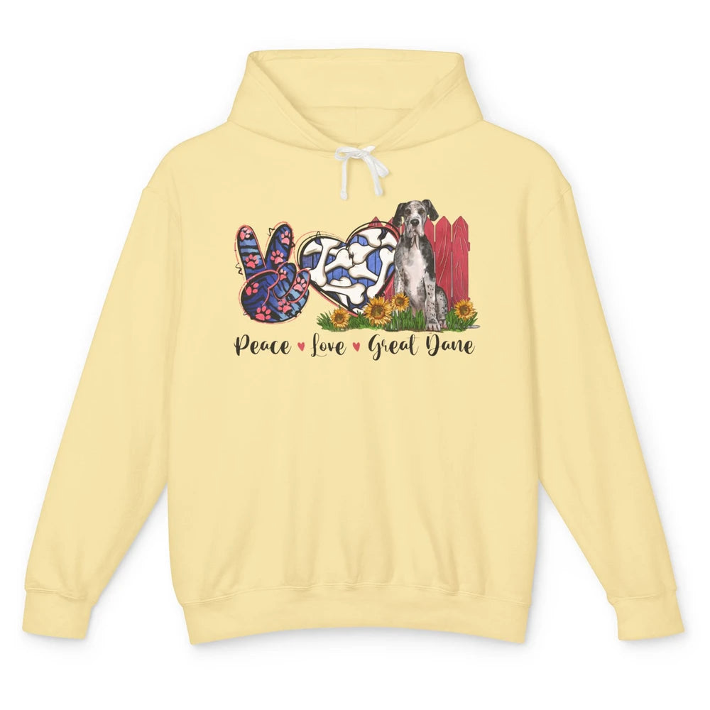 Peace Love Great Dane Sunflower Dog Mom Western Dog Mama Unisex Lightweight Hoodie