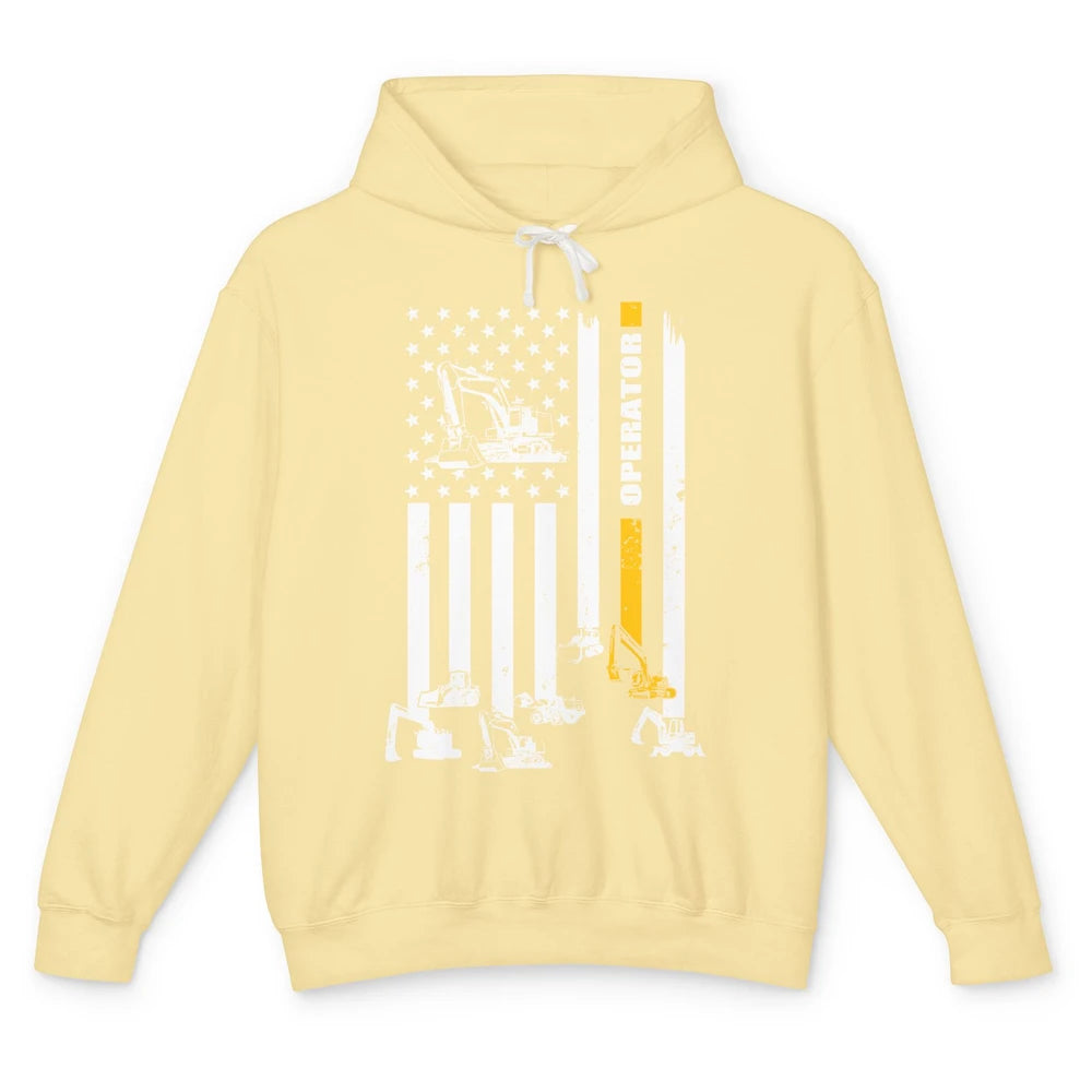 Heavy Equipment Operator US Flag Heavy Machinery Working Dad Unisex Lightweight Hoodie