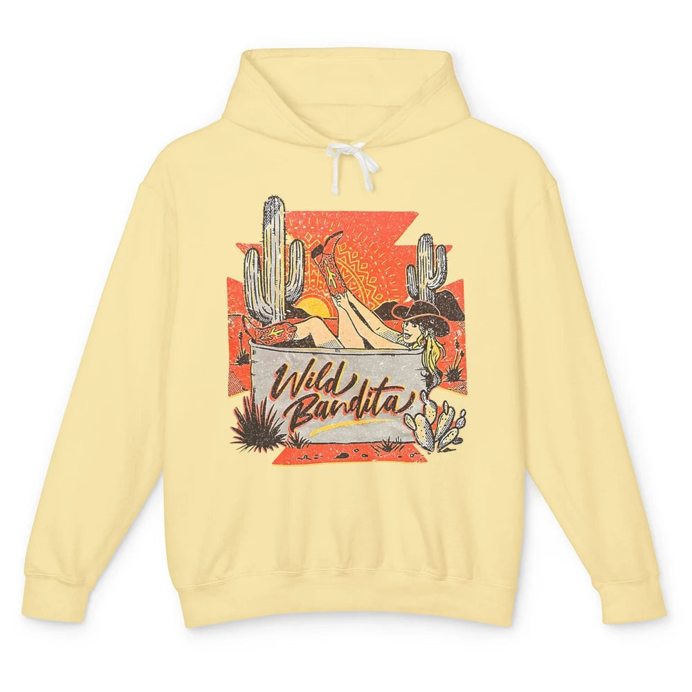 Retro Desert Cactus Cowgirl Wild Bandita Western Country Unisex Lightweight Hoodie