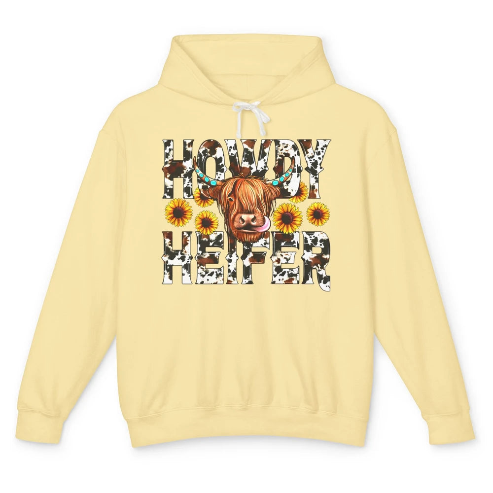 Sunflower Highland Cow Howdy Heifer Western Country Cowboy Unisex Lightweight Hoodie