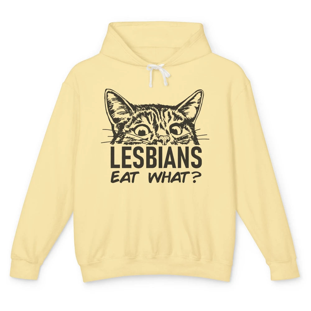 Funny Black Cat Lesbians Eat What LGBTQ Sarcastic Cat Mom Unisex Lightweight Hoodie