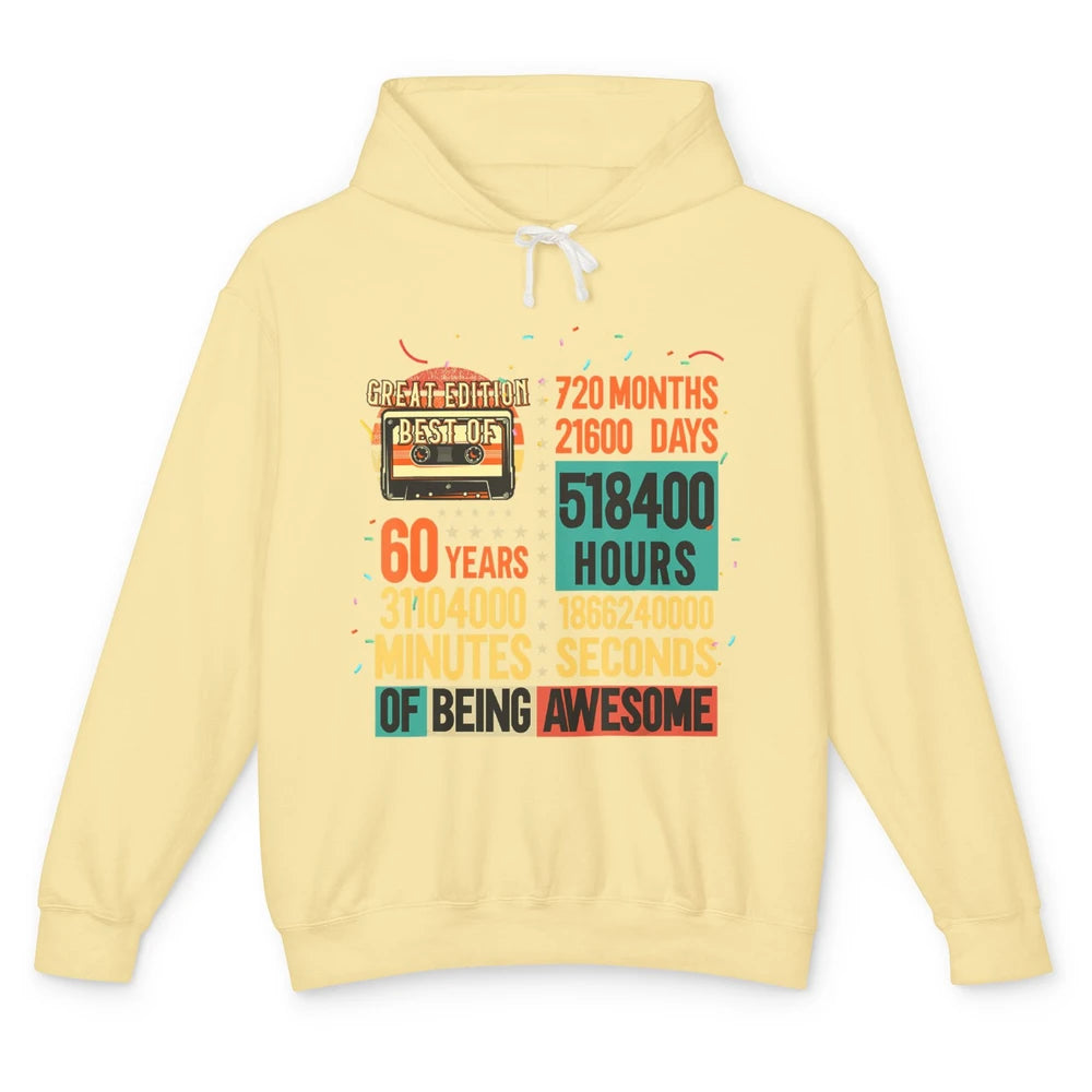 Retro 60s Lifetime Cassette Music Count Down 60th Birthday Unisex Lightweight Hoodie