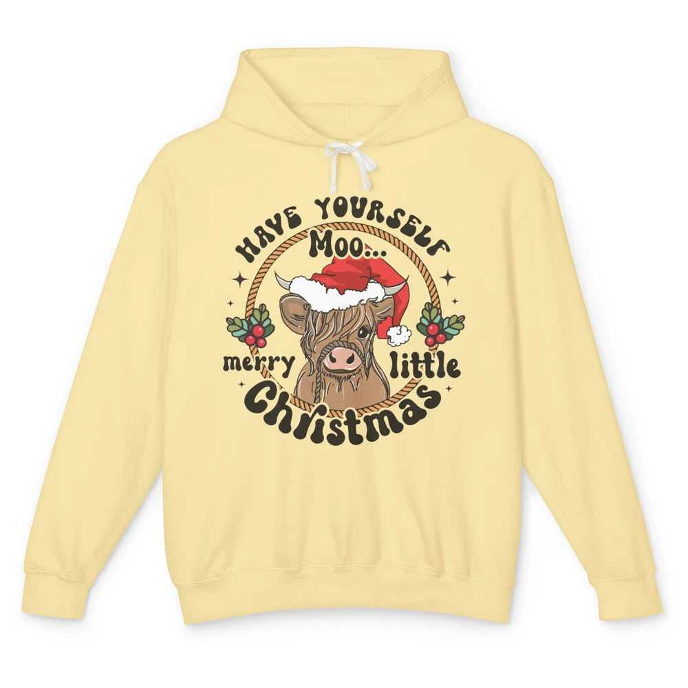 Have Yourself Merry Little Christmas Cow Santa Hat Xmas Gift Unisex Lightweight Hoodie