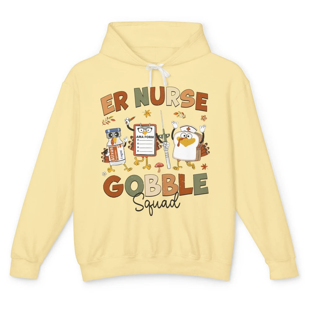 Thanksgiving ER Nurse Gobble Squad Emergency Room Thankful Unisex Lightweight Hoodie