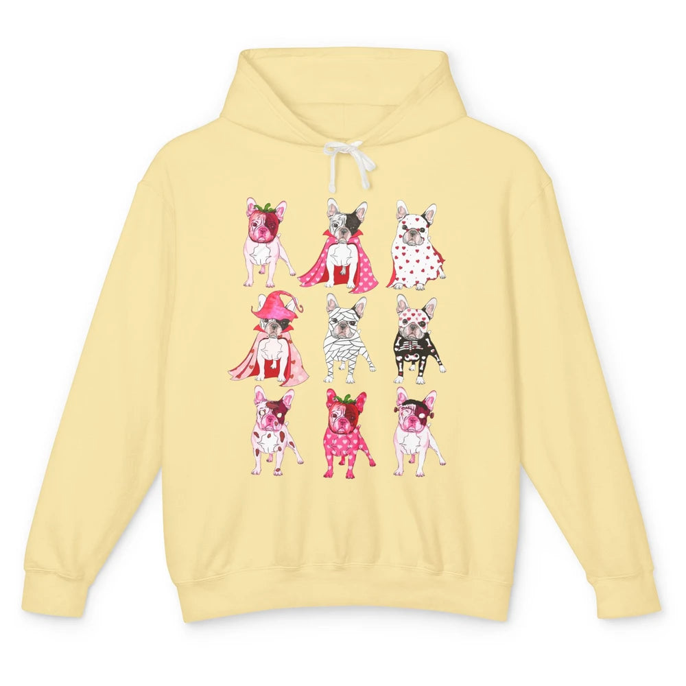 French Bulldog Valentine Frenchie Pink Spooky Valentines Day Unisex Lightweight Hoodie