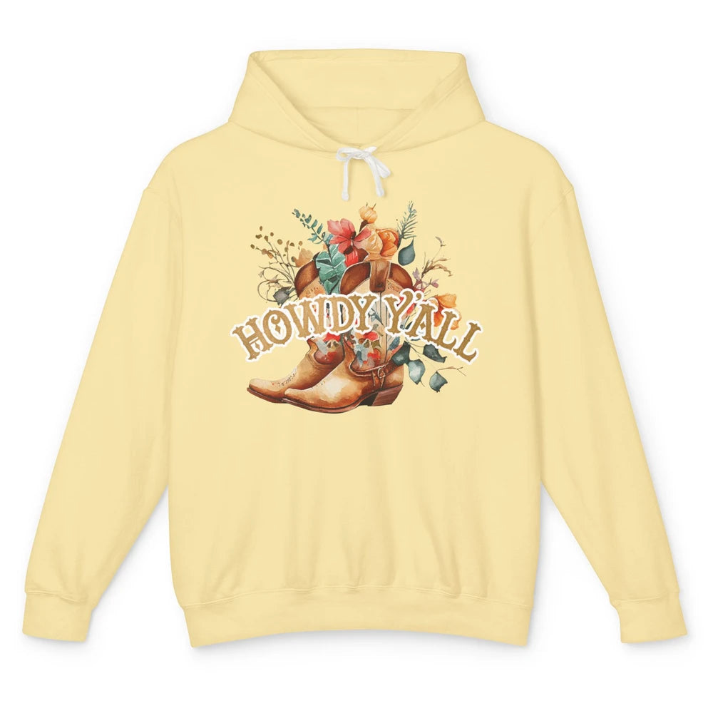 Western Floral Cowboy Boots Howdy Y'all Cowgirl Rodeo Mom Unisex Lightweight Hoodie