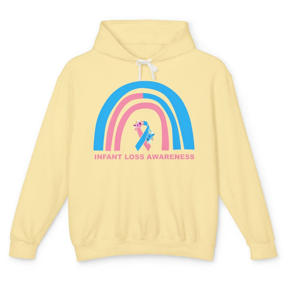 Infant Loss Awareness Floral Pink Blue Ribbon Rainbow Unisex Lightweight Hoodie