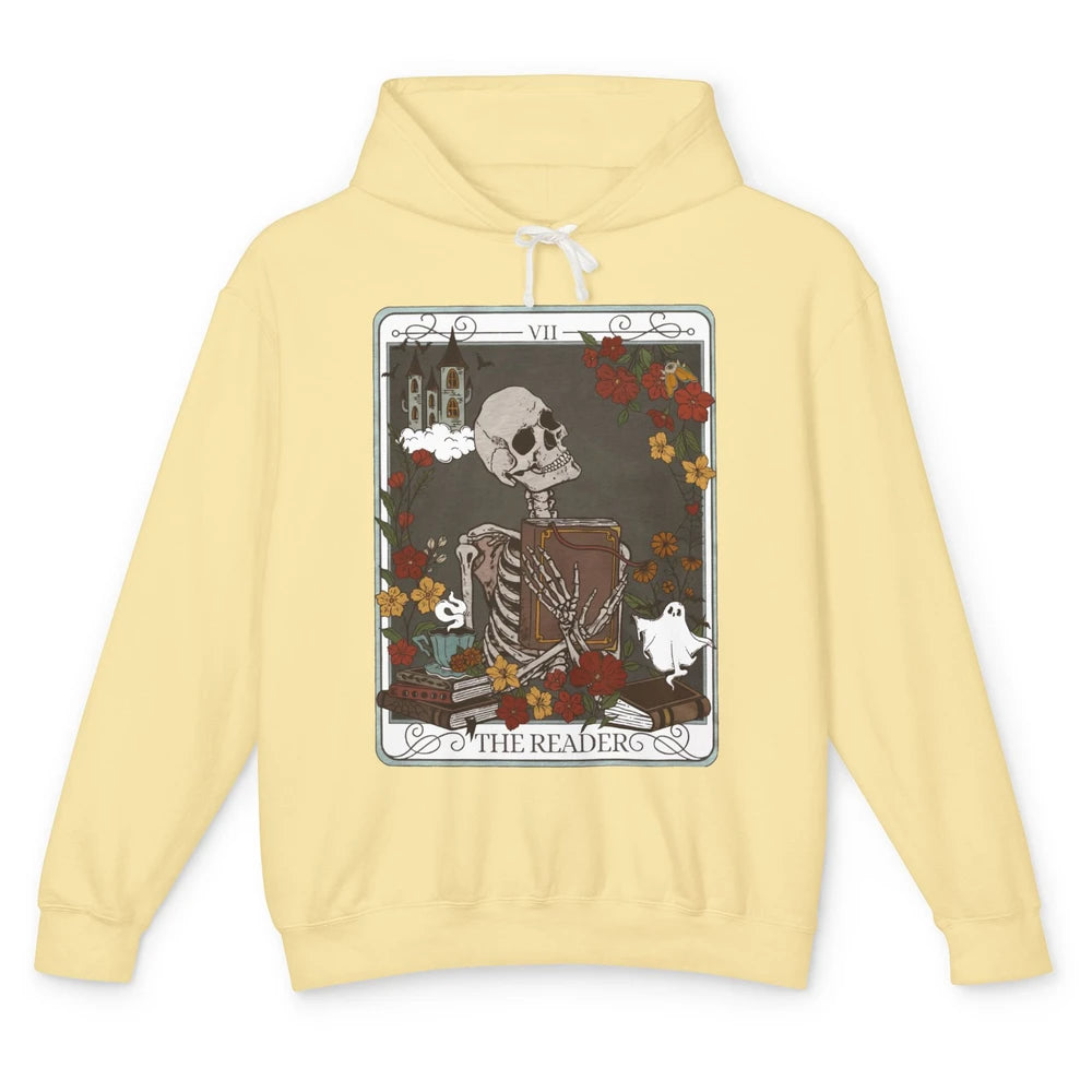 The Reader Tarot Card Skeleton Librarian Witchy Mystical Unisex Lightweight Hoodie