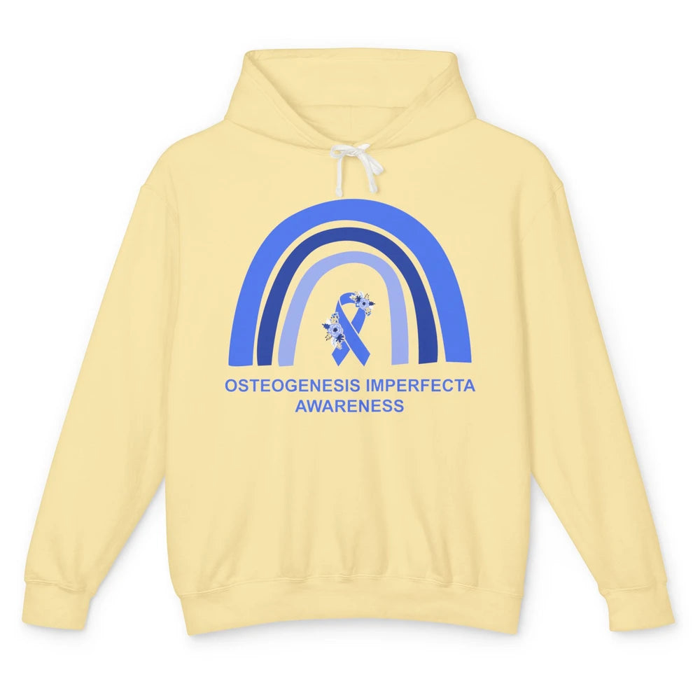 Osteogenesis Imperfecta Awareness OI Floral Blue Rainbow Unisex Lightweight Hoodie