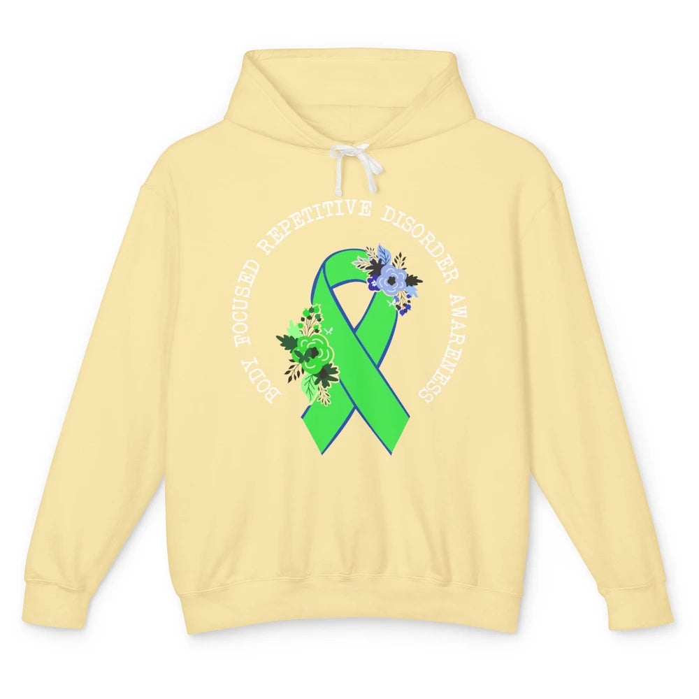 Body Focused Repetitive Disorder BFRB Floral Green Ribbon Unisex Lightweight Hoodie