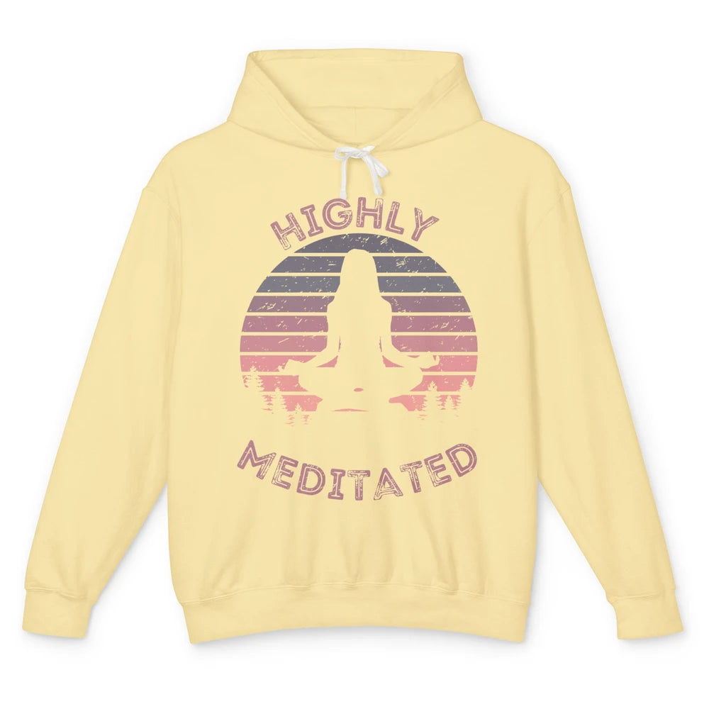 Vintage Woman Doing Yoga Highly Meditated Meditation Lovers Unisex Lightweight Hoodie