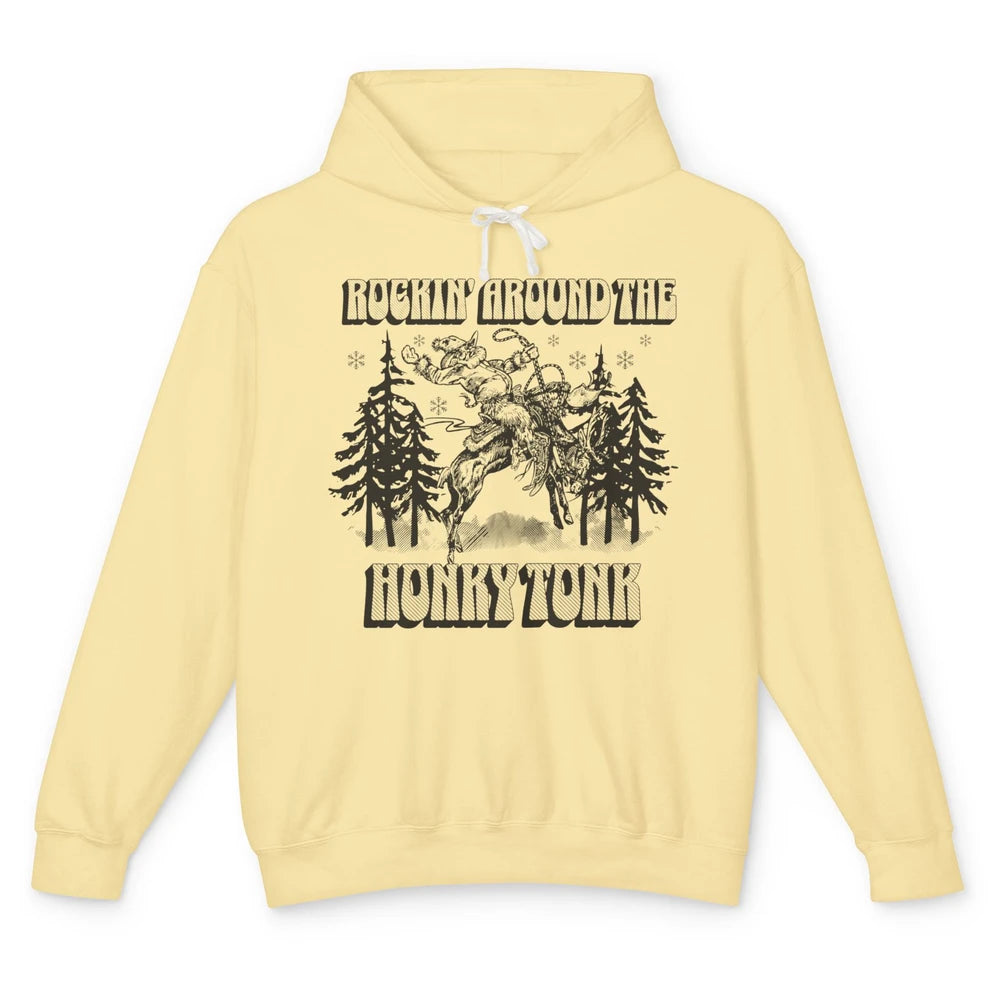 Cowboy Rocking Around The Honky Tonk Christmas Tree Western Unisex Lightweight Hoodie