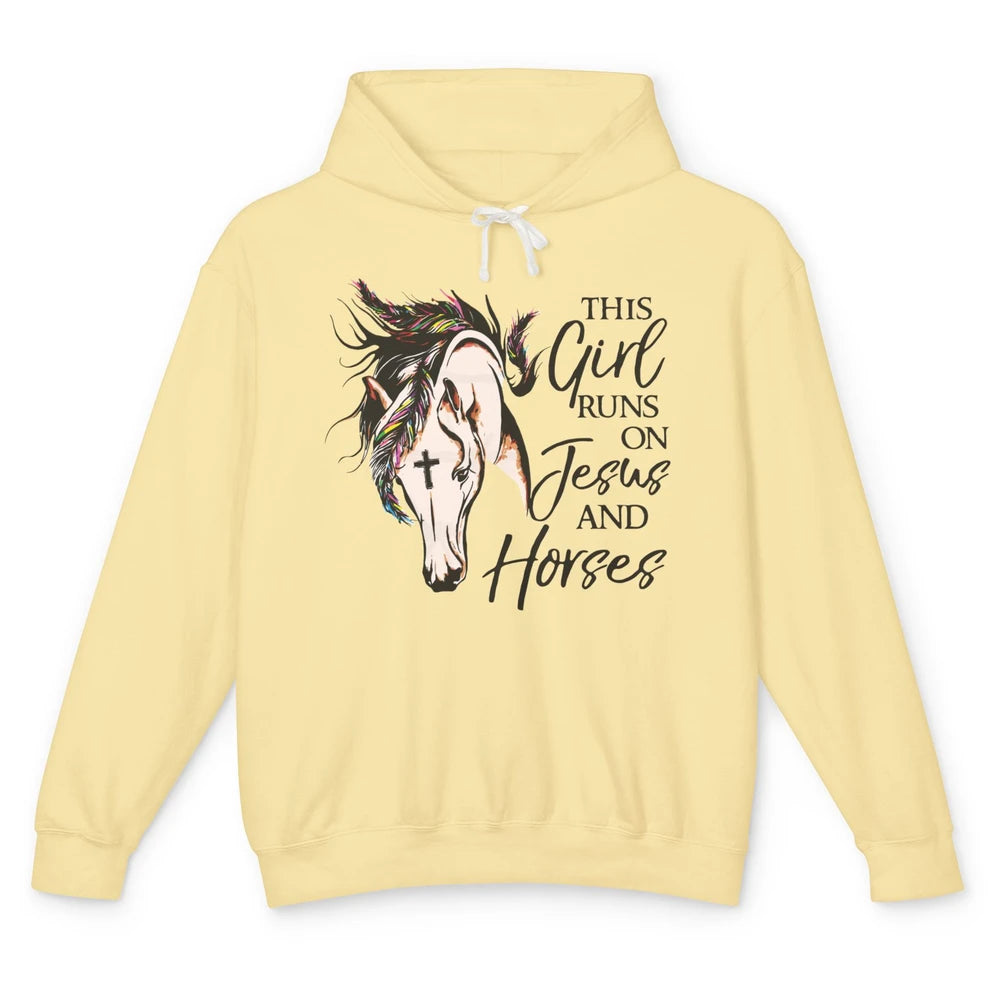 Christian This Girl Runs On Jesus And Horses Western Cowgirl Unisex Lightweight Hoodie