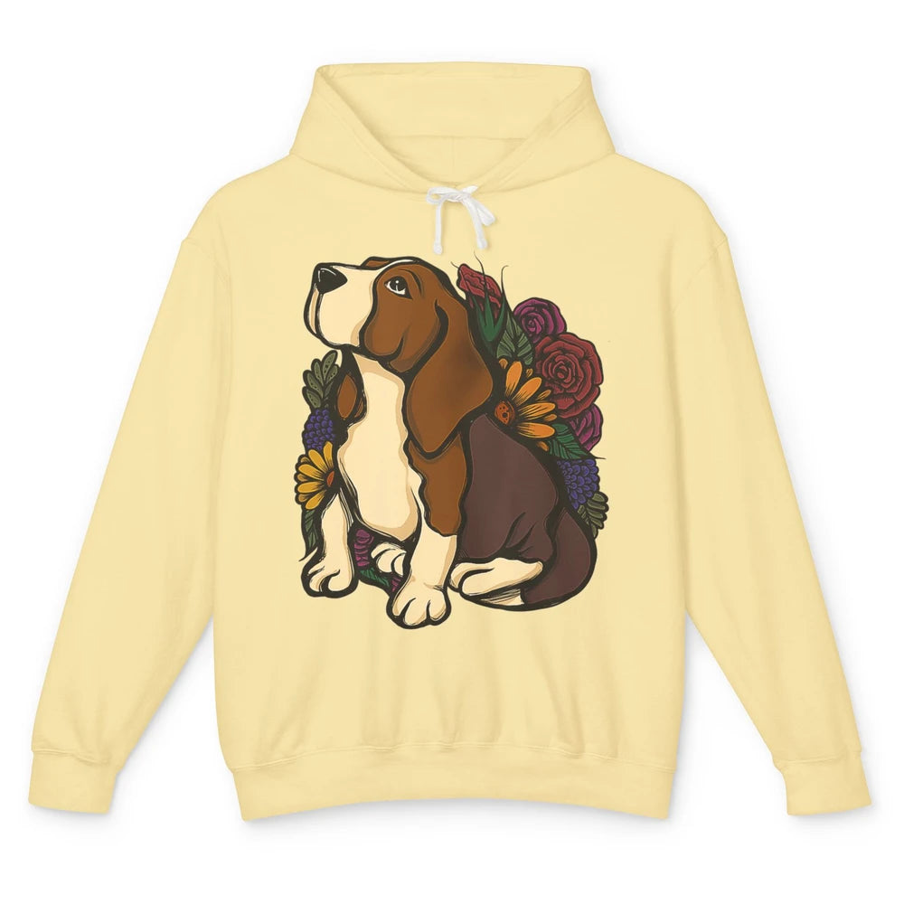 Cute Beagle Dog Floral Dog Mom Life Watercolor Wildflowers Unisex Lightweight Hoodie