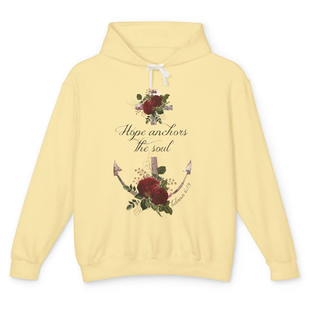 Floral Christian Hope Anchor The Soul Bible Verse Motivation Unisex Lightweight Hoodie