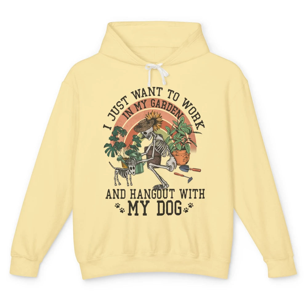 Funny Skeleton Work In Garden Hangout With Dog Botanic Plant Unisex Lightweight Hoodie