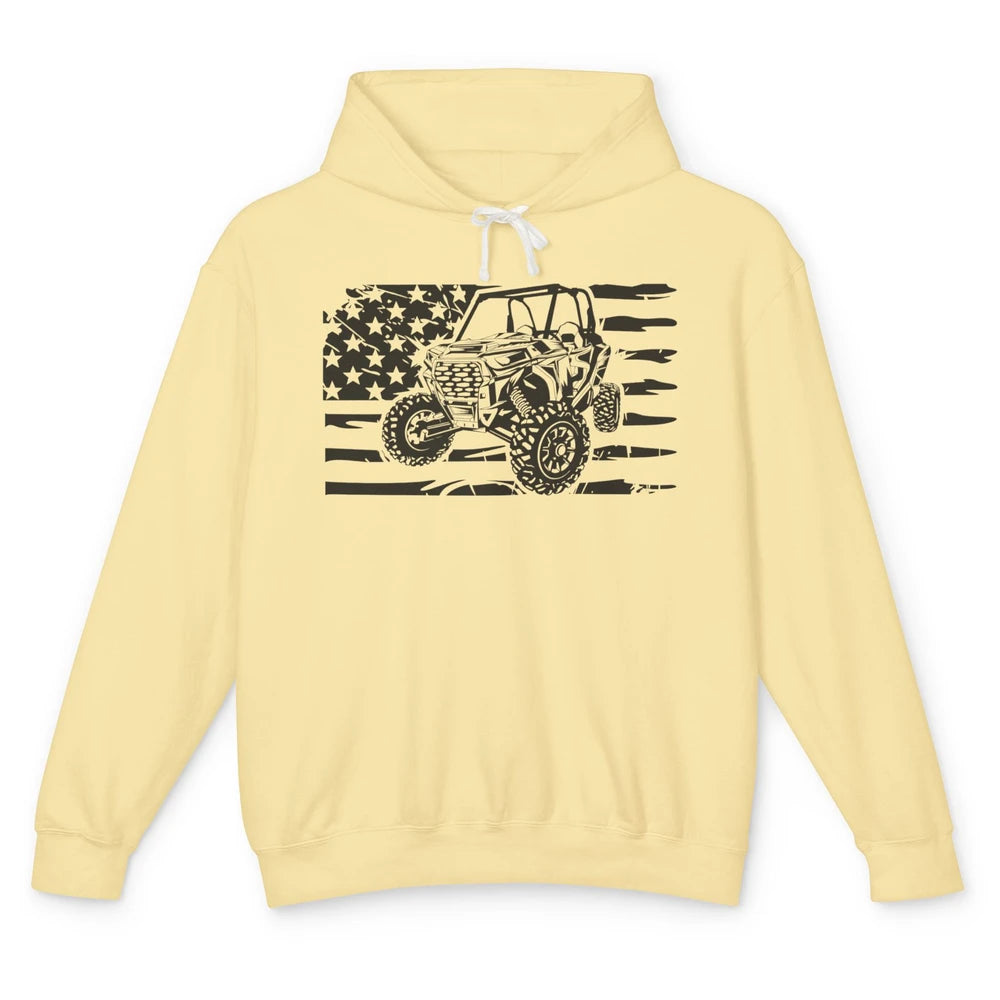 Retro US Flag UTV Riding Offroad Mountain Side By Side Rider Unisex Lightweight Hoodie